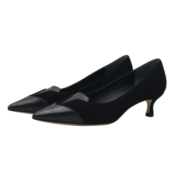 JY Black Suede + Calf Leather Heels - Image 2
