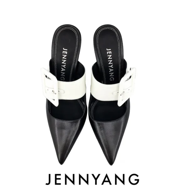 JY Classic Black/White Calf Leather Sandals - Image 2
