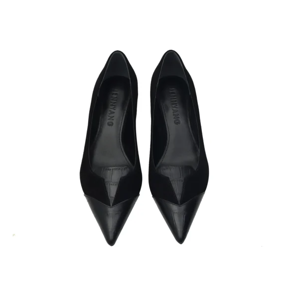 JY Black Suede + Calf Leather Heels - Image 3